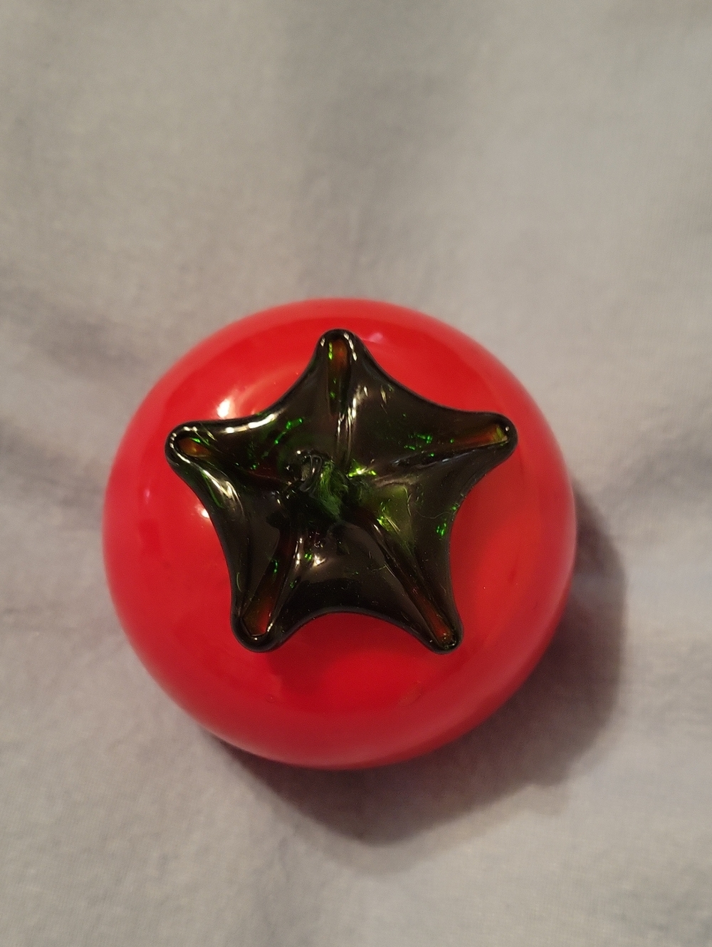 Glass Tomato Accent Ornament in Red with Green Stem